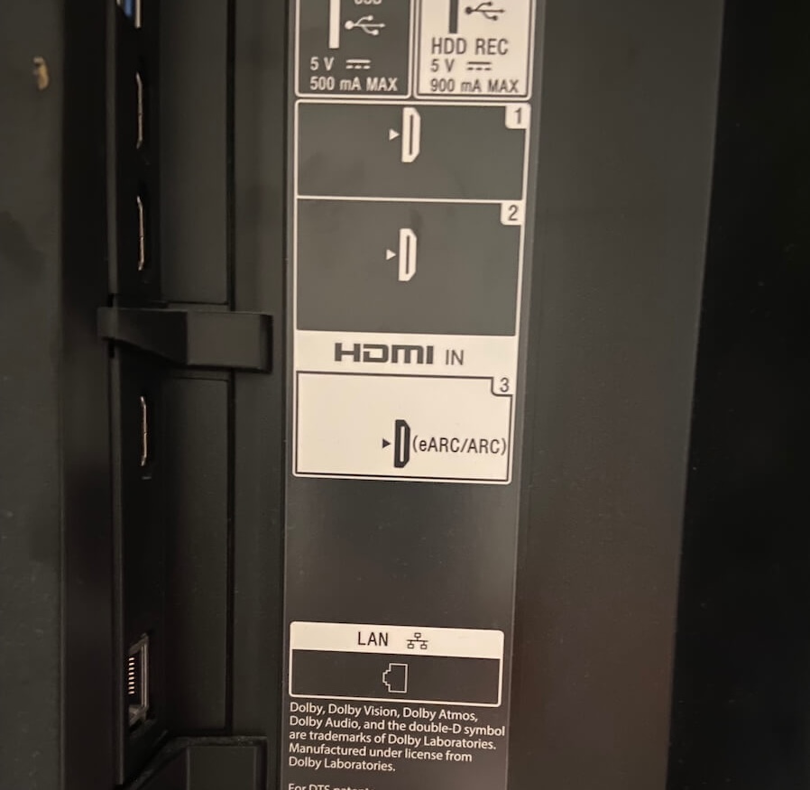 The back of the TV showing the HDMI eARC/ARC port