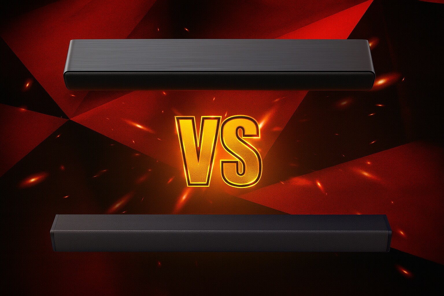 Two black soundbars, stacked vertically with 'VS' in the center